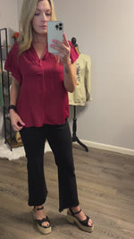 Ali Ruffle Sleeve Blouse in WINE