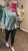 Mineral Wash Sage Oversized Henley Top