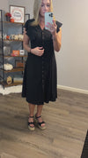 Black Midi Length Dress with Ruffle Sleeve