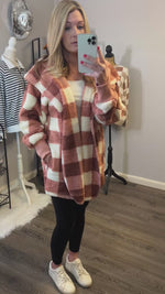 Cozy Plaid Sherpa Hoodie Cardigan (Grey or Mauve)