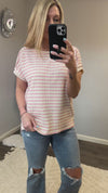 Pink Striped Textured Short Sleeve Top (S-XL)