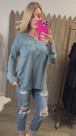 Mineral Washed Denim Blue Long Sleeve Top