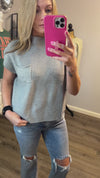 Short Sleeve Ribbed Sweater Top in Heather Grey