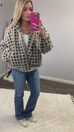 Taupe Checkered Fuzzy Sherpa Jacket