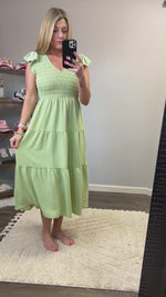 Flutter Sleeve Midi Dress in Sage