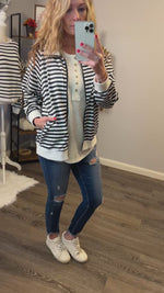 Navy and White Striped Casual Jacket (S-XL)