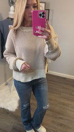 Two Tone Taupe Ribbed Sweater