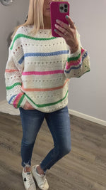 Multi Color Striped Open Knit Spring Sweater