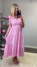 Flutter Sleeve Midi Dress in Pink