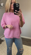 Pink Crochet Textured Knitted Sweater Top