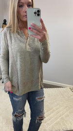 Light Taupe Henley Hacci Top with Lace Trim