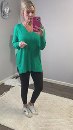 Kelly Green V Neck Lightweight Sweater