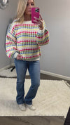 Multicolored Balloon Sleeve Knit Sweater