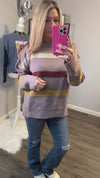 Easel Dark Lilac Fall Striped Sweater