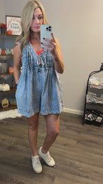 Kayla Denim Pleated Shorts Romper